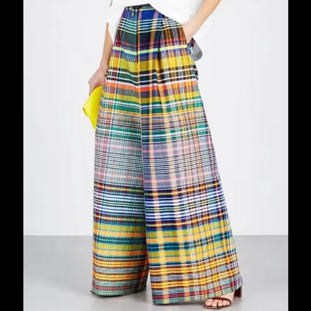 Colorful Plaid Wide-Leg Pants - Picture 2 of 5
